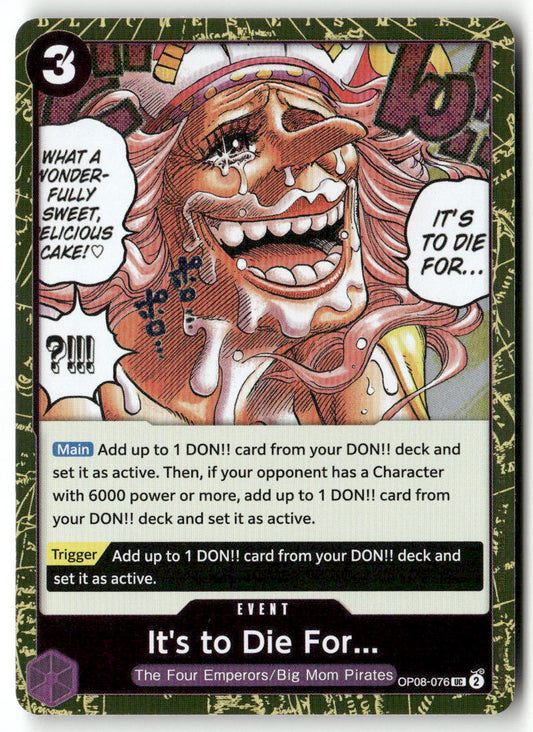 It's to Die For UC Two Legends Pre-Release Cards OP08-076 NM