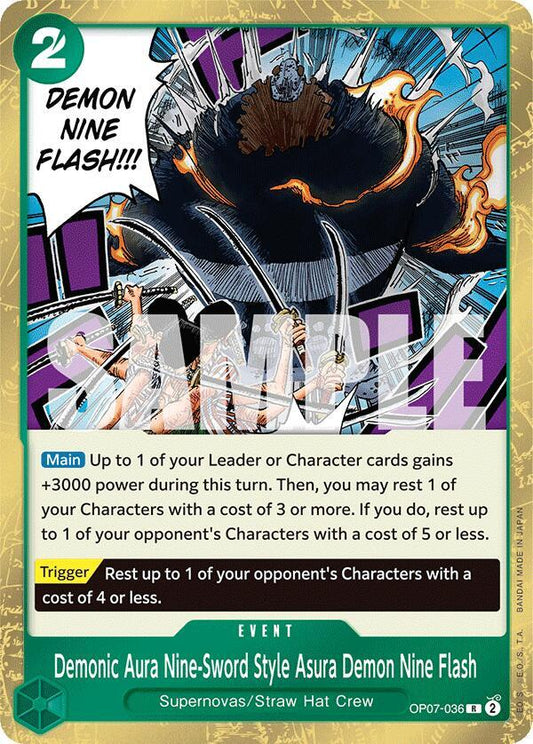 Demonic Aura Nine-Sword Style Asura Demon Nine Flash R 500 Years in the Future OP07-036 NM