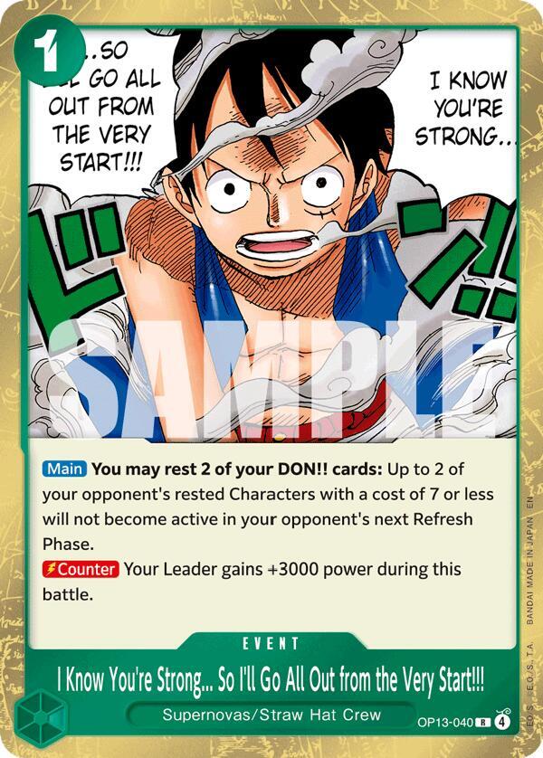 I Know You're Strong... So I'll Go All Out from the Very Start!!! R Carrying On His Will OP13-040 NM