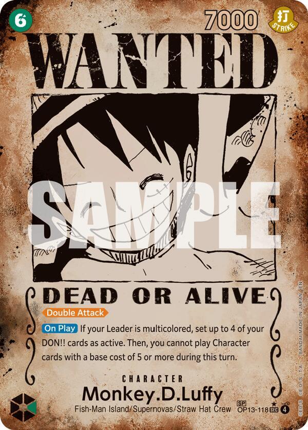 Monkey.D.Luffy (118) (Wanted Poster) SEC Carrying On His Will OP13-118 NM