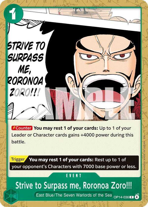 Strive to Surpass me, Roronoa Zoro!!! C The Azure Sea's Seven OP14-036 NM