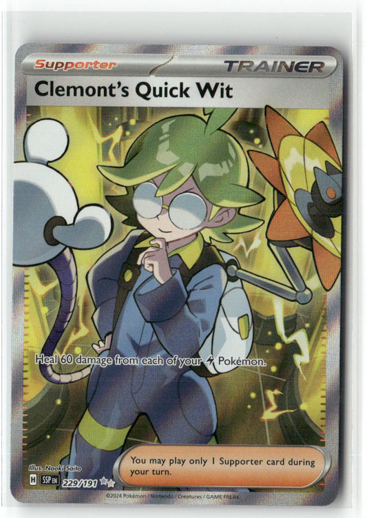 Clemont's Quick Wit Ultra Rare SV08: Surging Sparks 229/191 NM