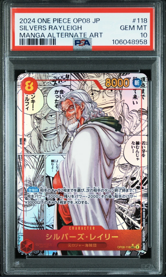 Psa 10 One Piece Card Silvers Rayleigh Op08-118 Manga Comic Japanese
