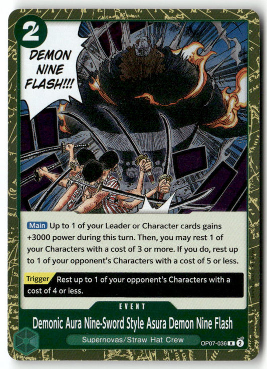 Demonic Aura Nine-Sword Style Asura Demon Nine Flash R 500 Years in the Future OP07-036 NM
