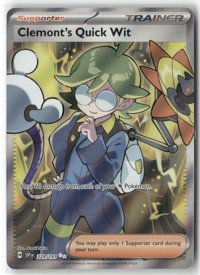 Clemont's Quick Wit Ultra Rare SV08: Surging Sparks 229/191 NM